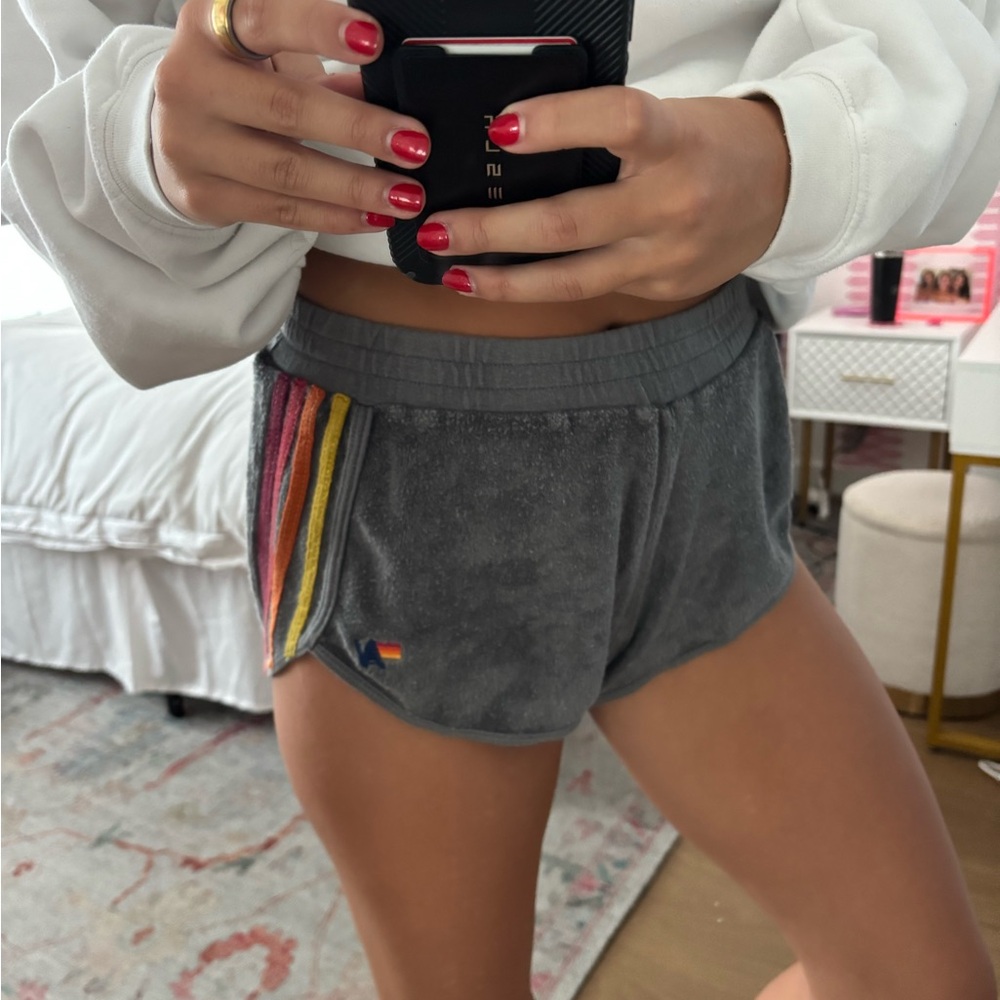 Aviator Nation Gray Shorts with Color Stripes
